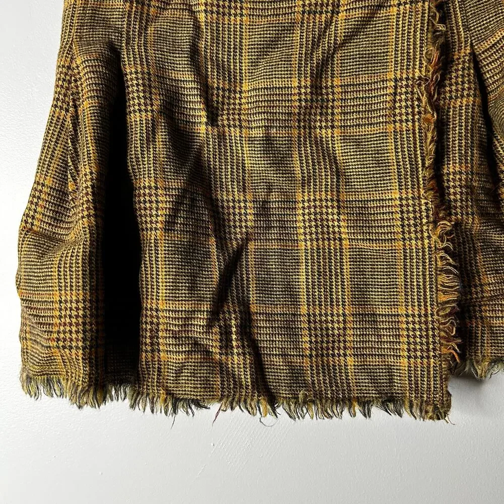Vintage‎ J. Crew Y2k Houndstooth Schoolgirl Wool Mini Skirt Fringe Womens 4 90s